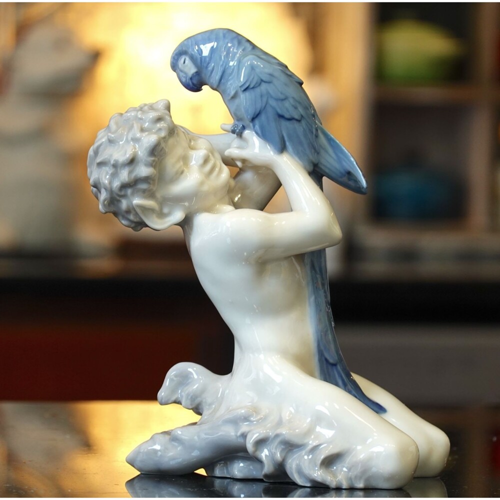 Royal Copenhagen Faun Pan Holding A Large Parrot #752 Vintage - Picture 2 of 16